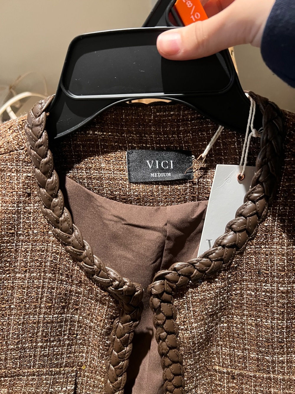 Brown Tweed Braided-Trim blazer - Picture 3 of 3